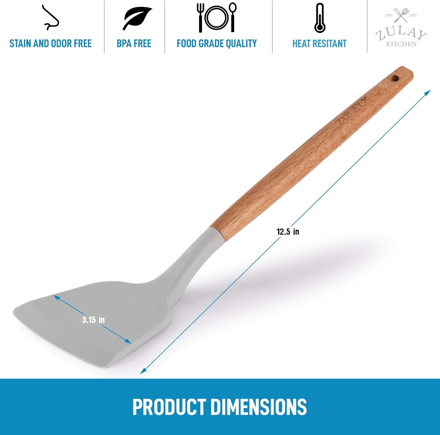 Zulay Kitchen - Wooden Handled Silicone Spatula - Gray - Thumbnail 4