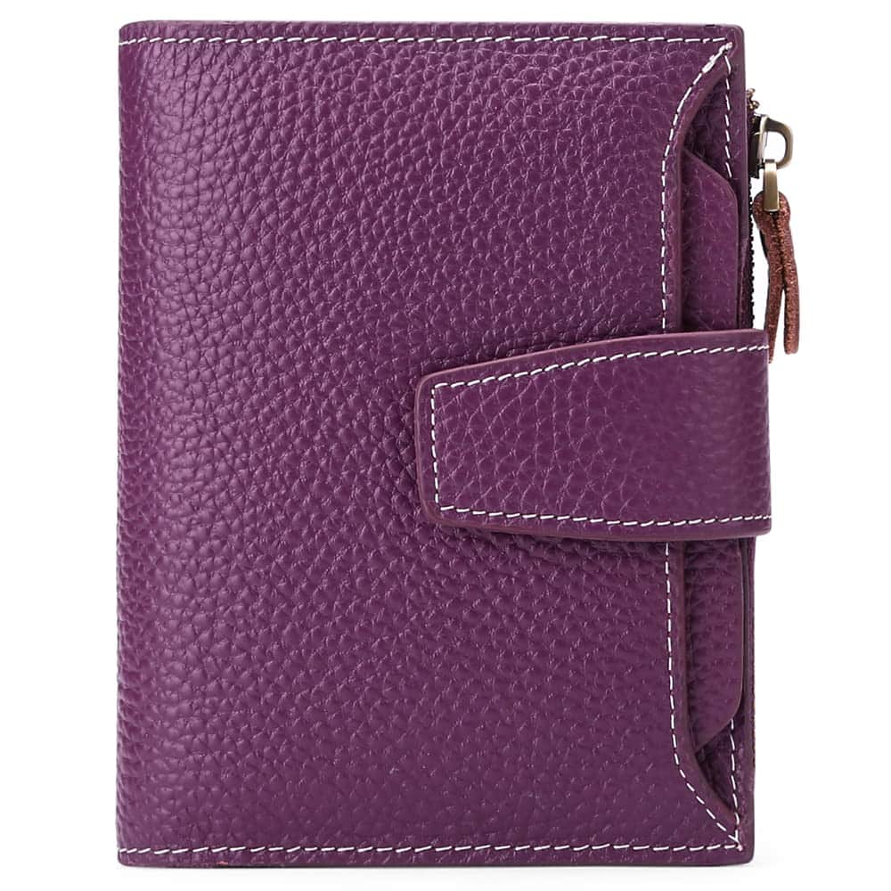 Jadie Link - Small Women Wallet Genuine Leather Rfid Blocking Bifold Zipper Pocket Card Holder Window SMALL ROOMY--5.12 3.94 1.18 cm - A06 Lichee Purple