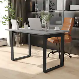 Emma + Oliver - Remy 48x30 Dining or Gaming Table with Double Sided Laminate Table Top and Heavy Duty U-Frame Steel Base - Gray Oak