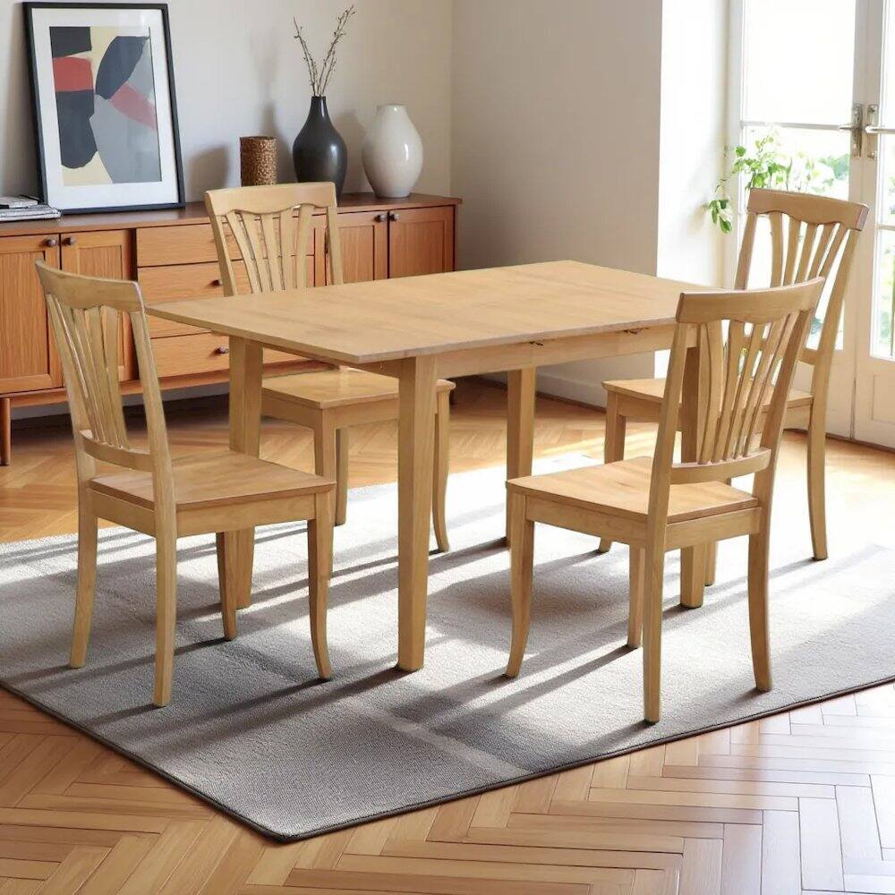 Alt View 3. FurniFact - Elegant Wooden Dining Table Set – Kitchen Table and Chairs for 4 - Oak.