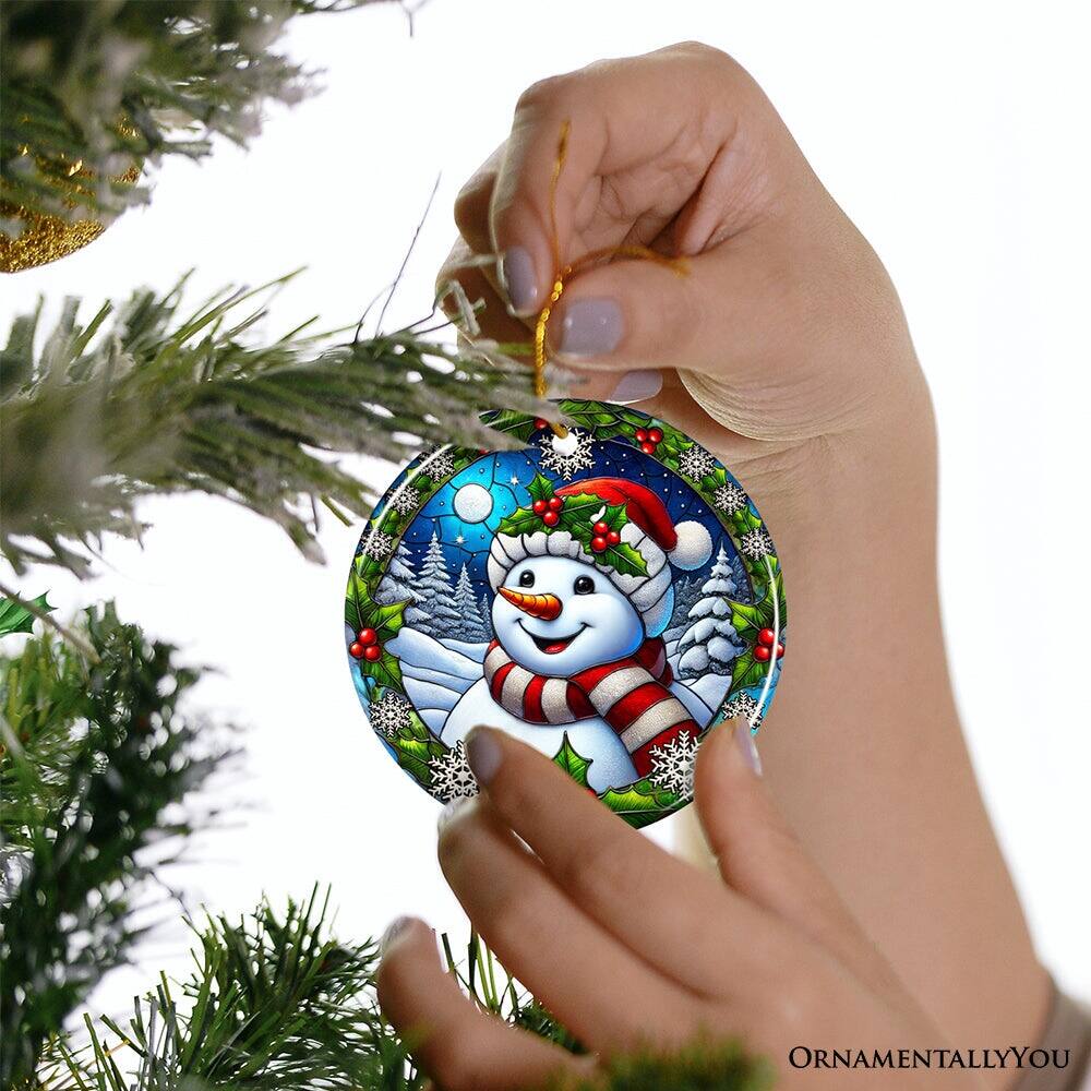 Alt View 1. OrnamentallyYou - Frosty and Holly Snowman Ornament Gift and Decor for Cheerful Winter Christmas Tree Version 2 - Multi-colored.