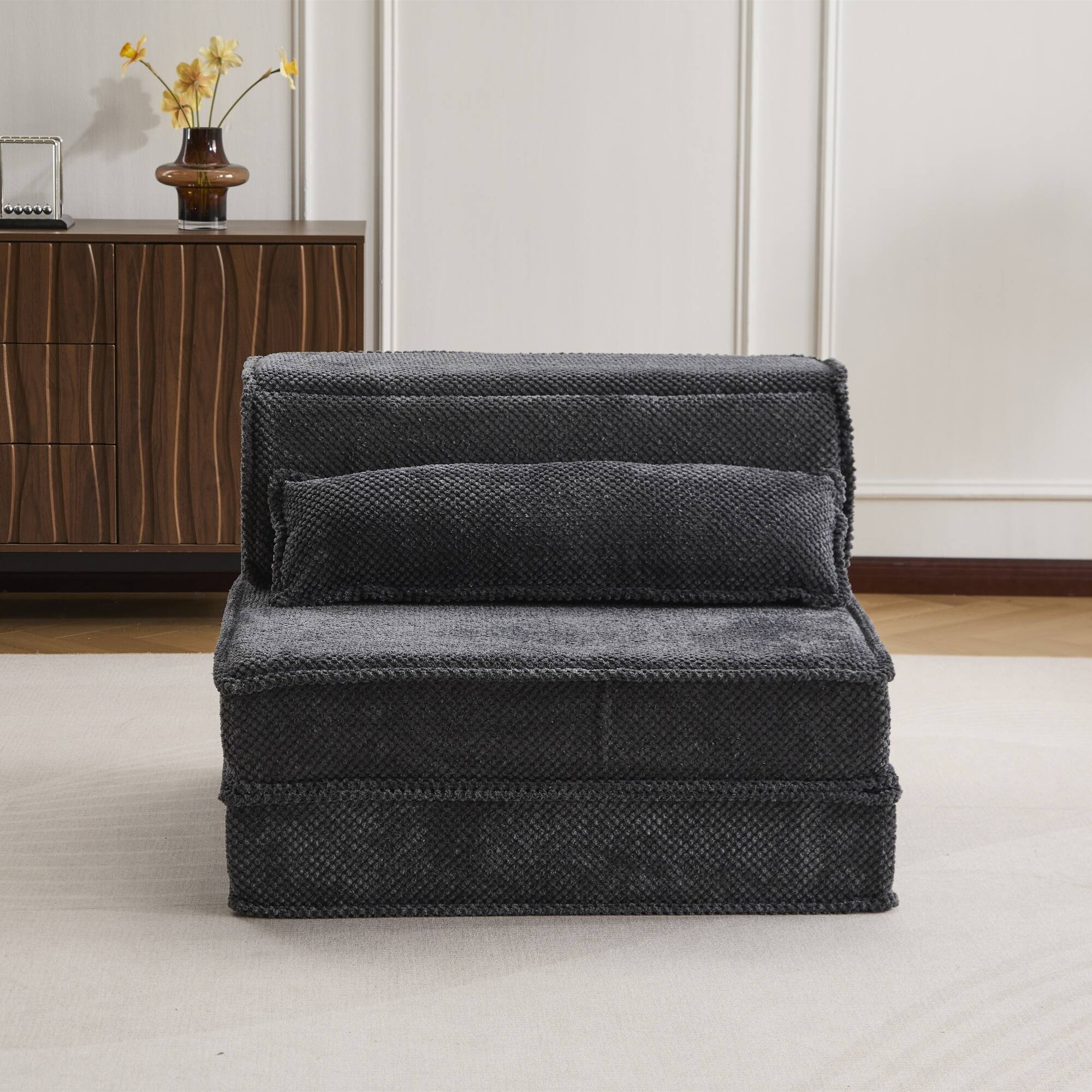 Angle. Boyel Living - Convertible Foam Floor Lounge Chair with Pillow - Dark Grey.
