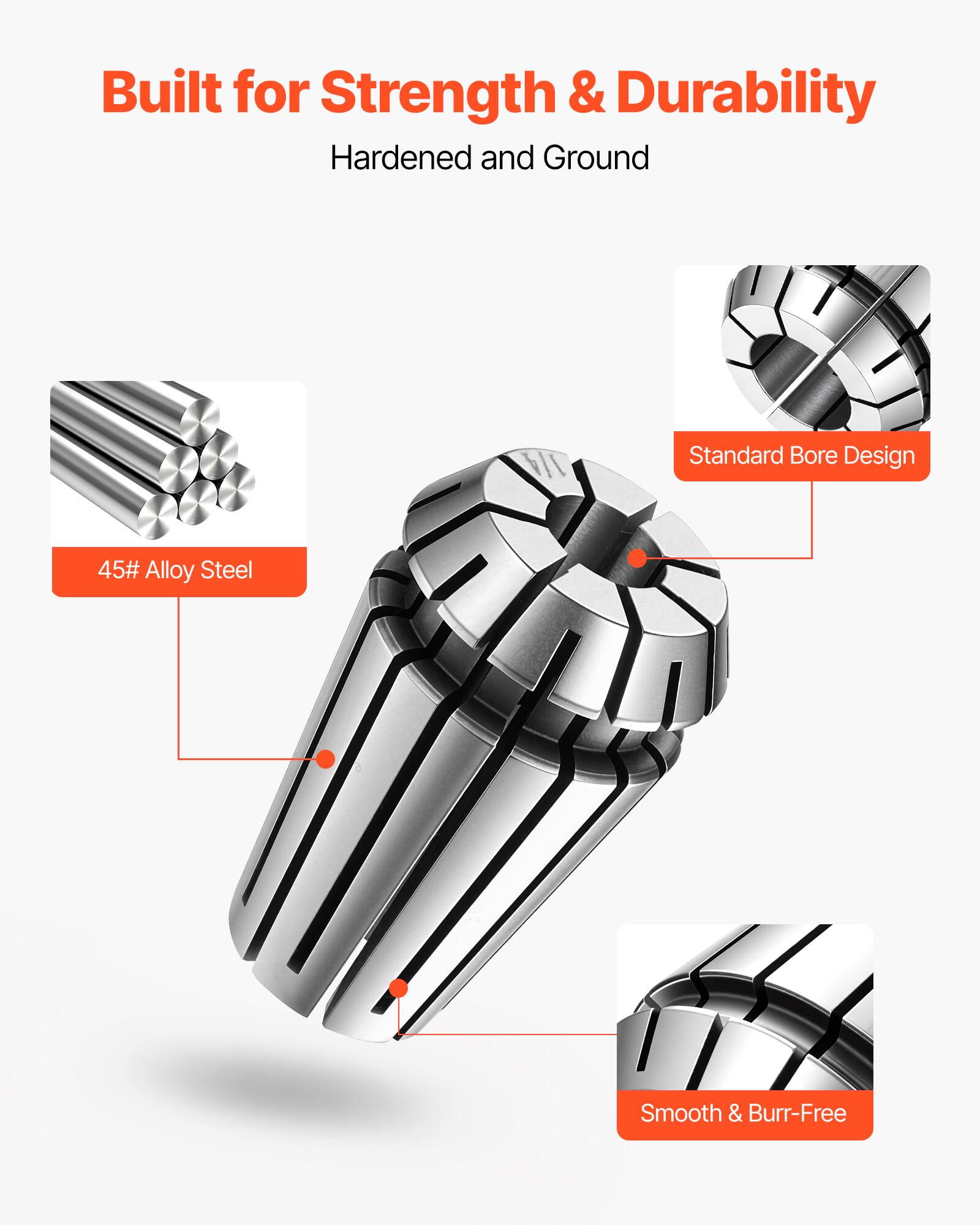 Built for Strength & Durability  
Hardened and Ground  

Standard Bore Design  

45# Alloy Steel  

Smooth & Burr-Free