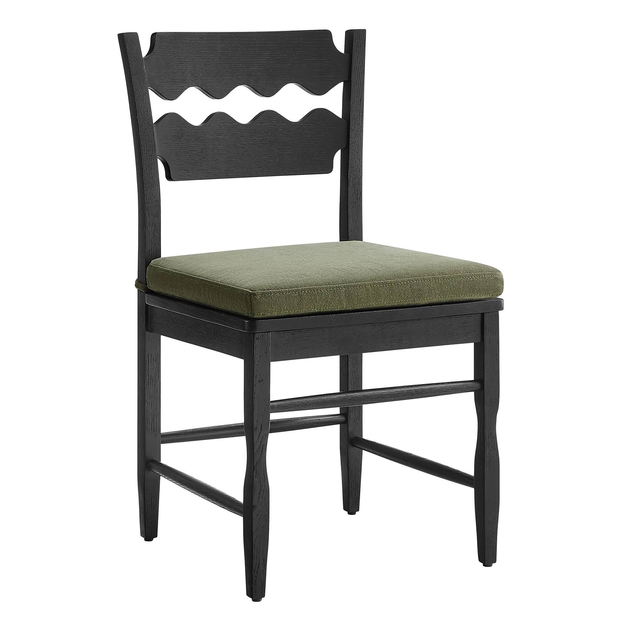 Angle. Modway - Jax Oak Wood Dining Chair With Wavy Razor Back and Cushion by Modway - Black Sage.