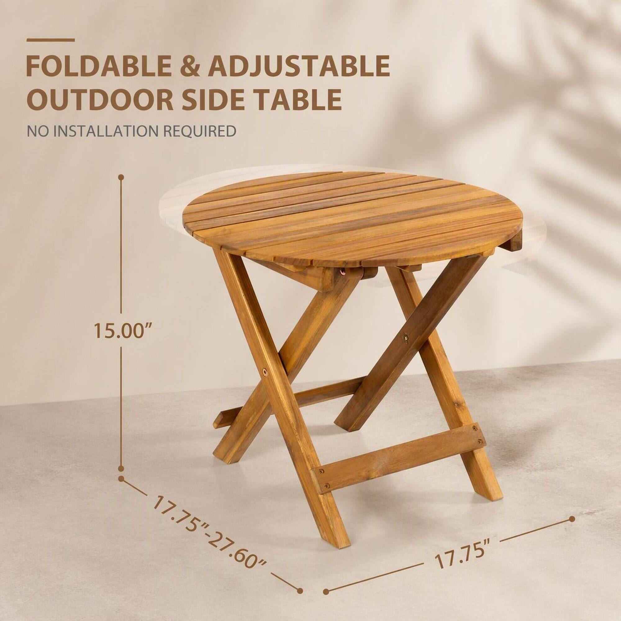 FOLDABLE & ADJUSTABLE OUTDOOR SIDE TABLE  
NO INSTALLATION REQUIRED  

15.00"  
17.75"-27.60"  
17.75"