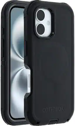 Front. OtterBox - OtterBox iPhone 16 Defender Pro Series Case with MagSafe - Black - Black.