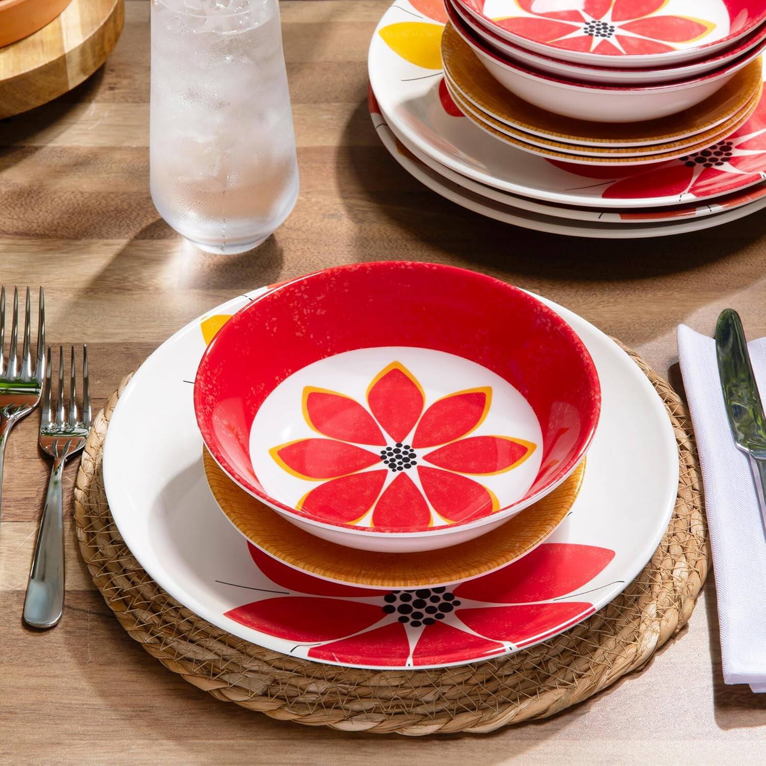 Alt View 5. Larder & Vine - 12-Piece Cathrineholm™ Dinnerware Set for 4, Made from 100% BPA-Free Melamine - Citrus.