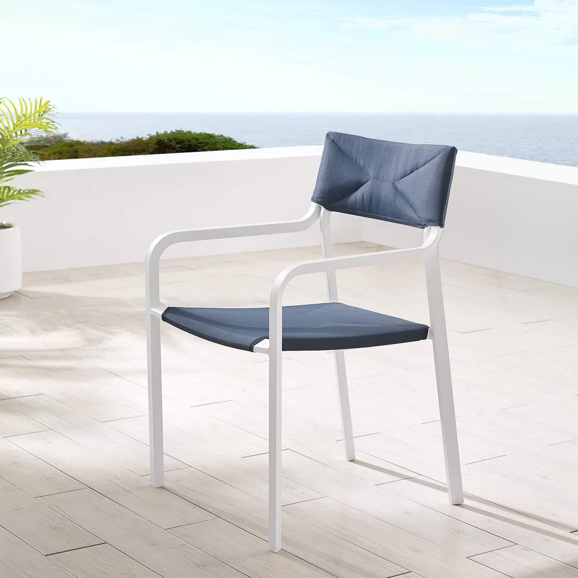 Raleigh Stackable Outdoor Patio Aluminum Dining Armchair by Modway - White Navy
