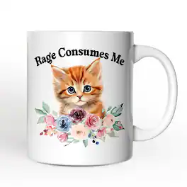 OrnamentallyYou - Rage Consumes Me Mug, Sarcastic Kitten Lover Gift - White