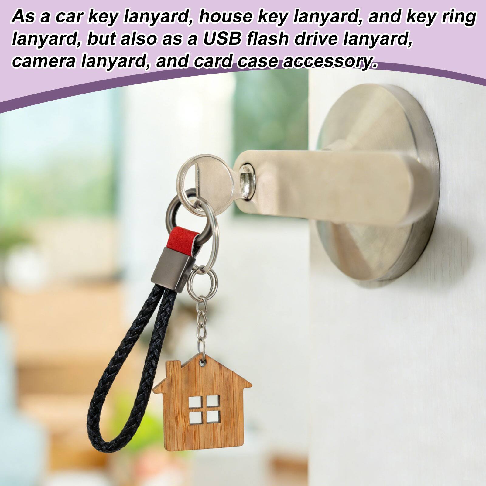 As a car key lanyard, house key lanyard, and key ring lanyard, but also as a USB flash drive lanyard, camera lanyard, and card case accessory.