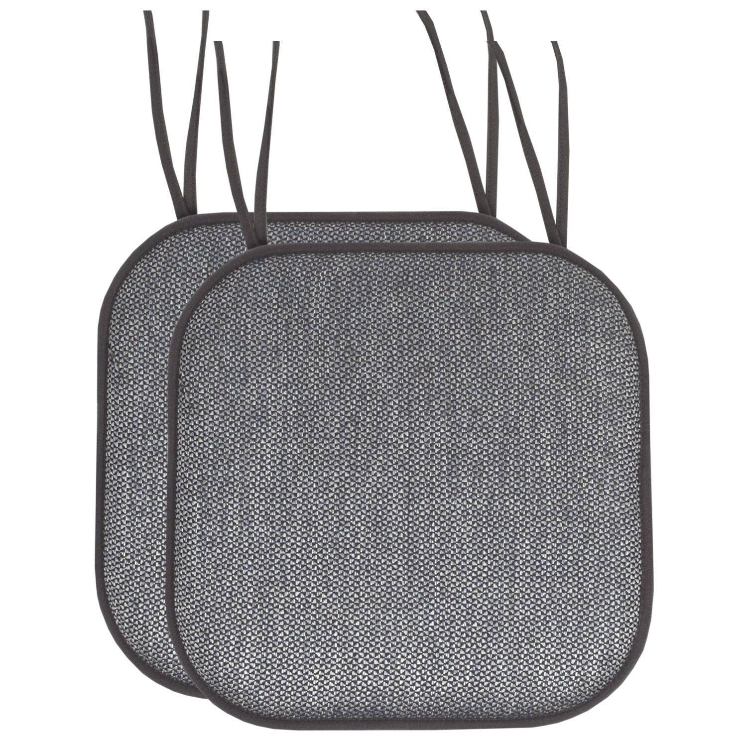 Front. Sweet Home Collection - Cameron Memory Foam No Slip Back 16" x 16" Chair Pad Cushion with Ties, 2-Pack - Black/Gray.