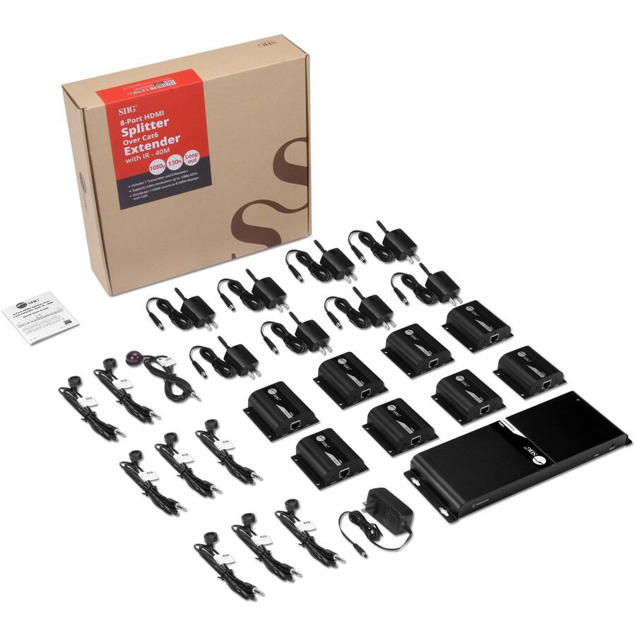 SIIG 8-Port HDMI Splitter 8-Port Over Cat6 Extender with IR 40M Loop out 1080p 130M Distributes
