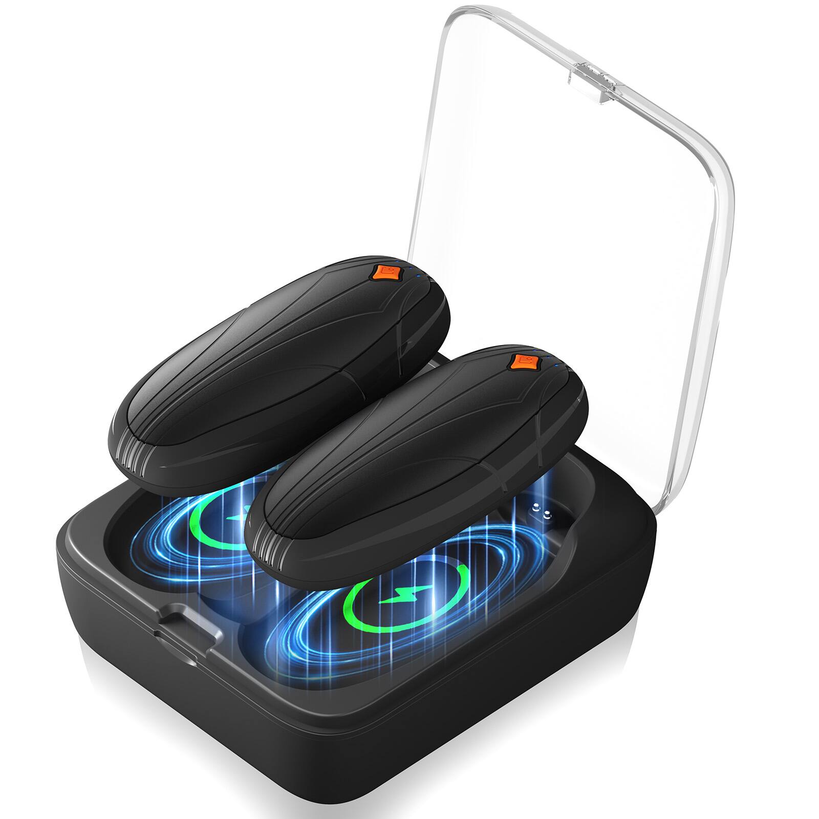 Left. Morfone - Rechargeable Hand Warmers (2-Pack) 14000mAh Wireless Charging Case 3-Level Heating Settings Portable Hand Warmer.