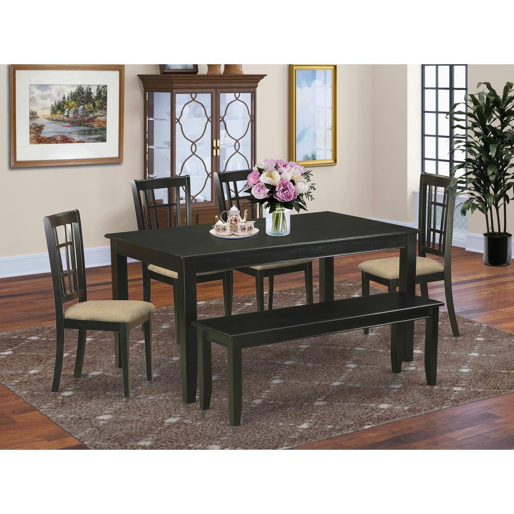 Back. East West Furniture - DUNI6-BLK-C 6 PC Kitchen nook Dining set - Kitchen Table and 4 Dining Chairs with Bench - Black.