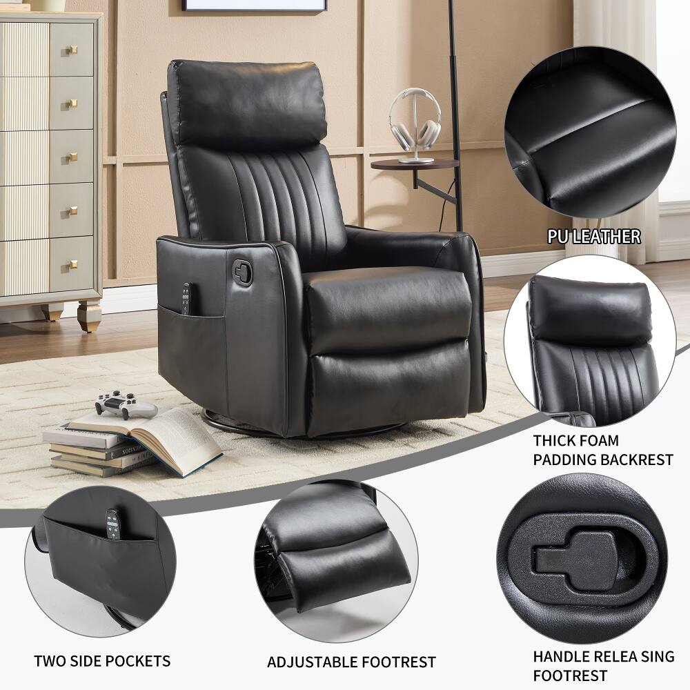 PU LEATHER  
THICK FOAM PADDING BACKREST  
TWO SIDE POCKETS  
ADJUSTABLE FOOTREST  
HANDLE RELEASE FOOTREST