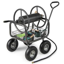 Costway - Portable Hose Reel Cart with 300 ft of 5/8" Large Capacity Storage Basket for Lawn - Gray