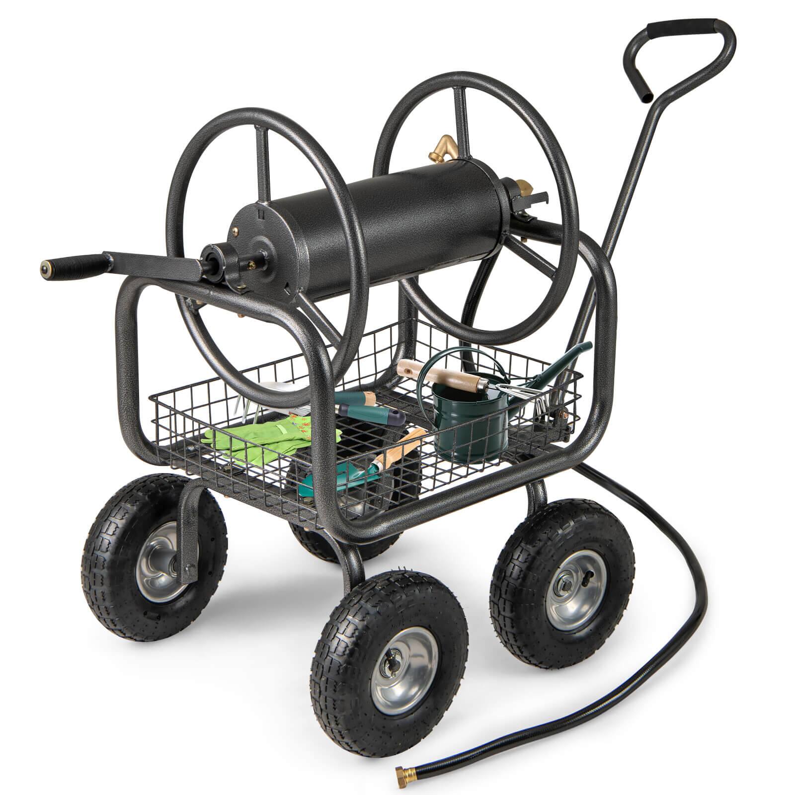 Front. Costway - Costway Portable Hose Reel Cart with 300 ft of 5/8" Large Capacity Storage Basket for Lawn - Gray.