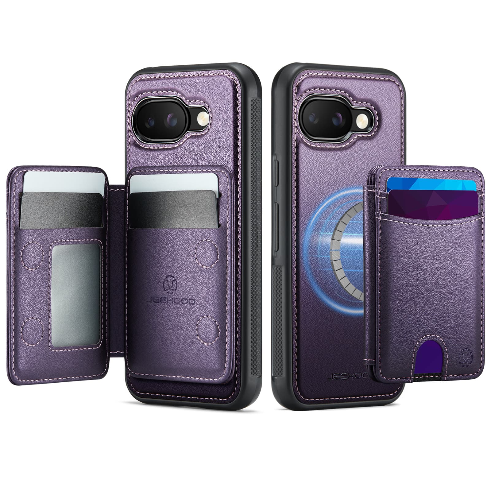 Photos - Case Magnetic Dteck -   For Google Pixel 10a Detachable Wallet Card Holder Leather Shockproof Cover - Purple 