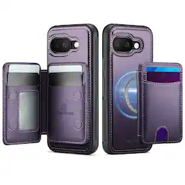 Dteck - Magnetic Case For Google Pixel 10a Detachable Wallet Card Holder Leather Shockproof Cover - Purple