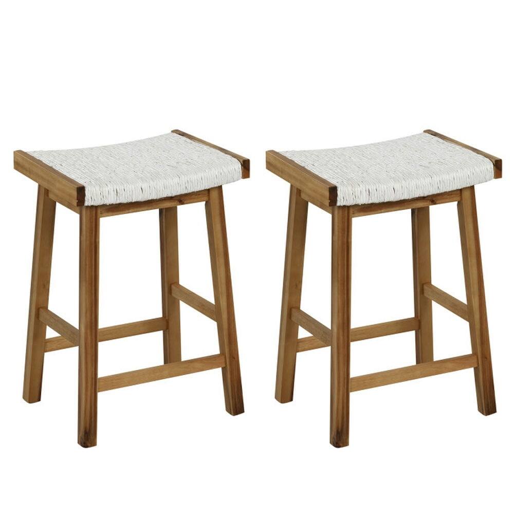 Pefilos - Set of 2 25.5 Inch Dining Home Bar Stool with Seaweed Woven Seat, Home Bar Height Stools, Counter Height Home Bar Stools - Beige