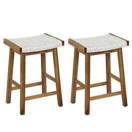 Pefilos - Set of 2 25.5 Inch Dining Home Bar Stool with Seaweed Woven Seat, Home Bar Height Stools, Counter Height Home Bar Stools - Beige