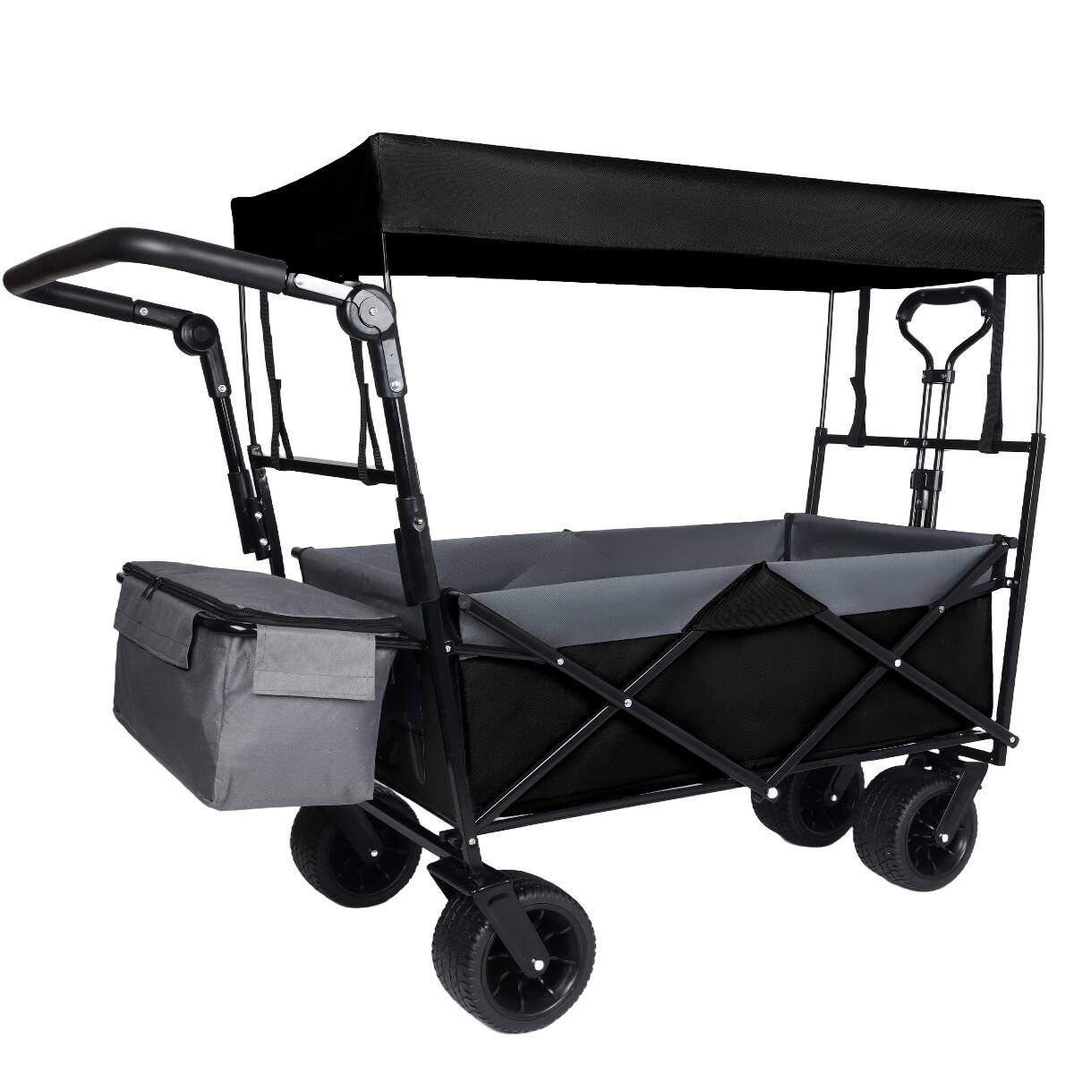 Angle. Loheer - Loheer 480 lb Collapsible Wagon with Canopy, Foldable Utility Cart with Seven Inch All Terrain Wheels.