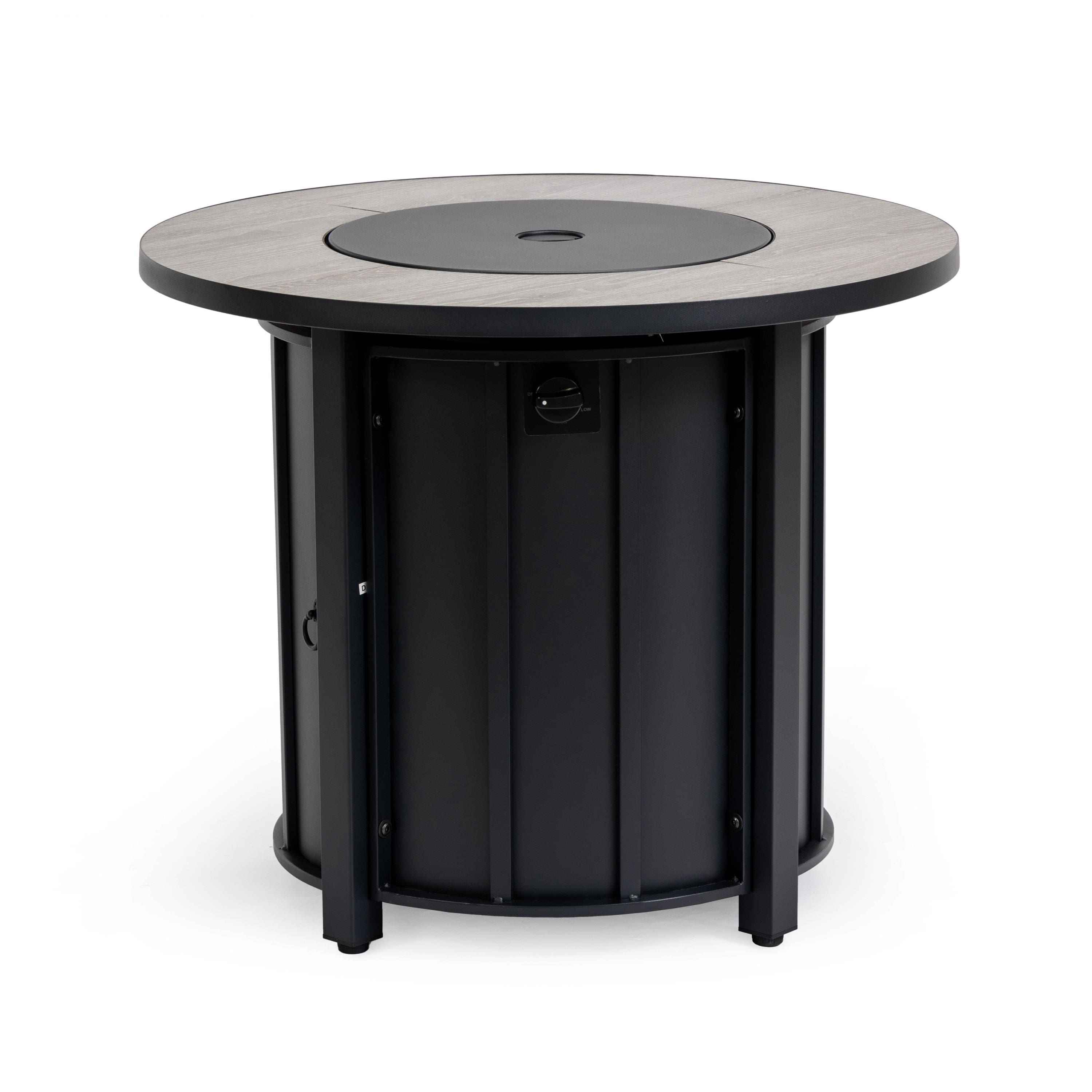 Boyel Living - 30 Inch Round Outdoor Propane Fire Pit Table with Wood Grain Ceramic Top - Black Brown