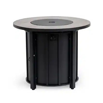 Front. Boyel Living - 30 Inch Round Outdoor Propane Fire Pit Table with Wood Grain Ceramic Top - Black Brown.