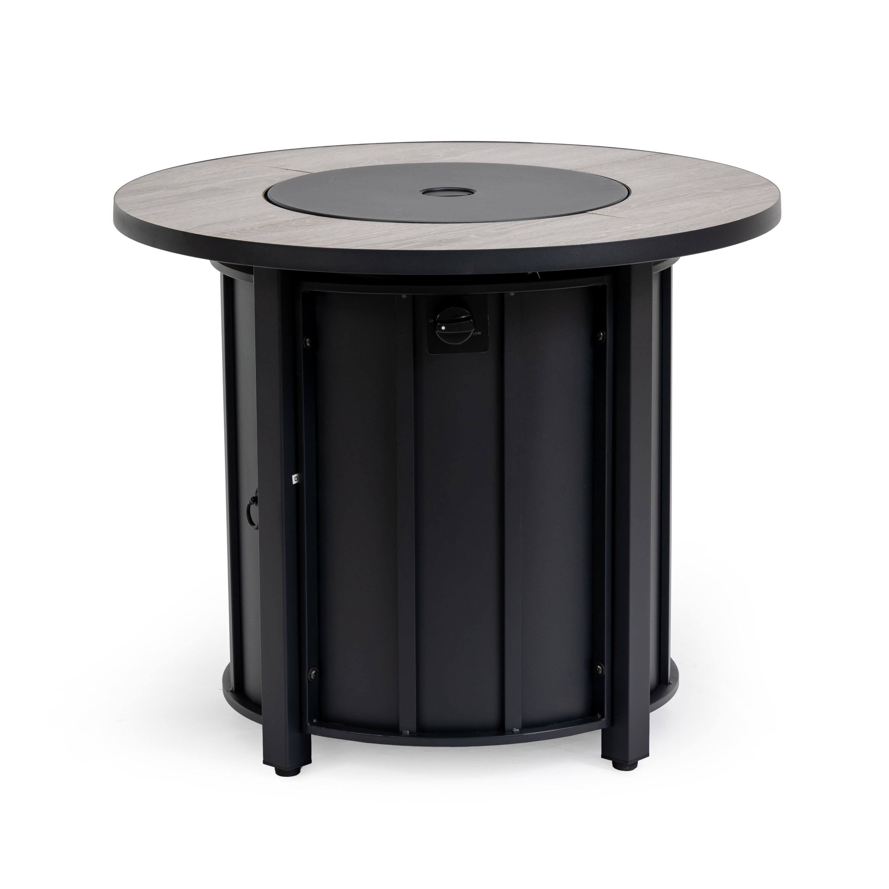 Front. Boyel Living - 30 Inch Round Outdoor Propane Fire Pit Table with Wood Grain Ceramic Top - Black Brown.