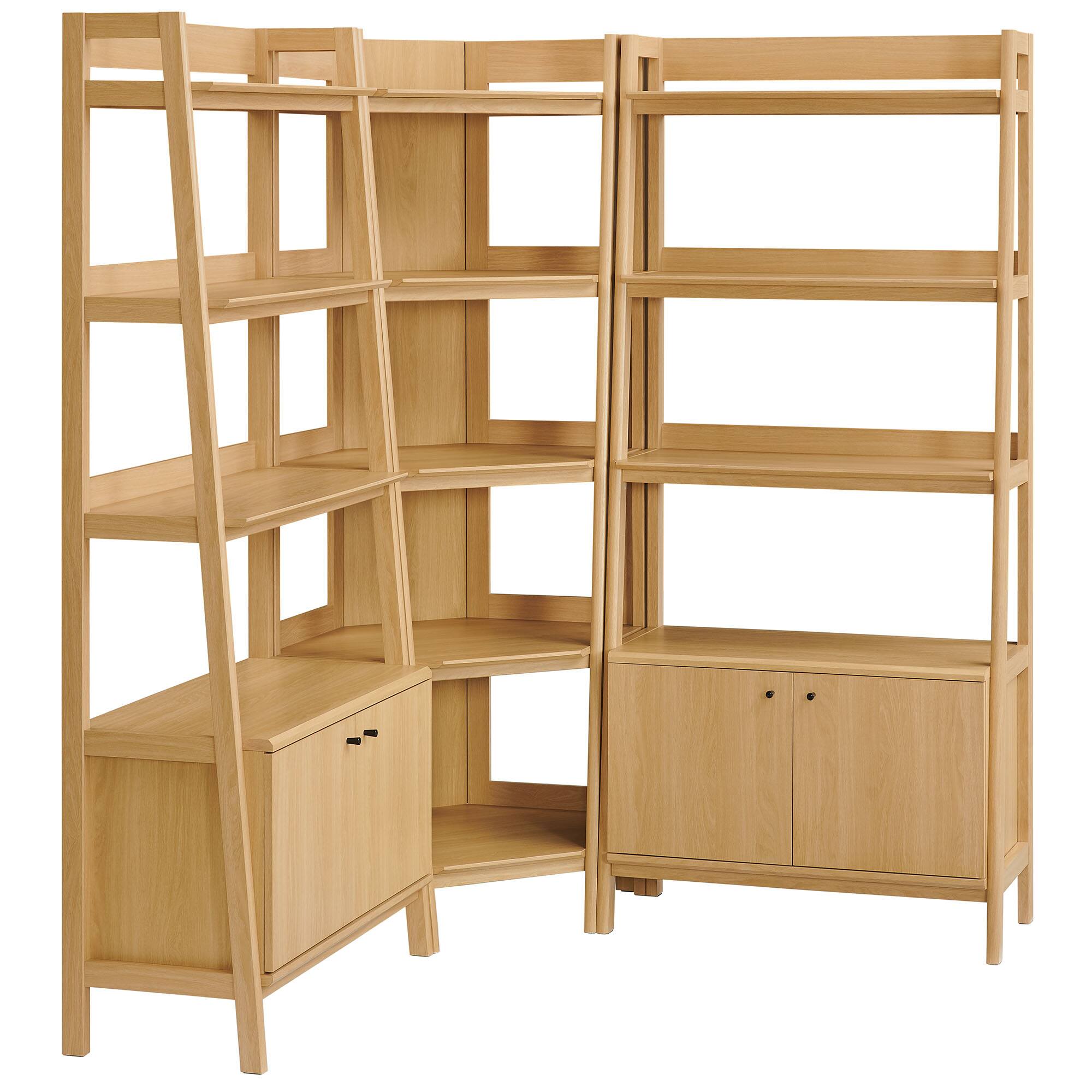 Angle. Modway - Bixby 3-Piece Corner Bookshelf Set with Wide Bookshelves by Modway - Oak.