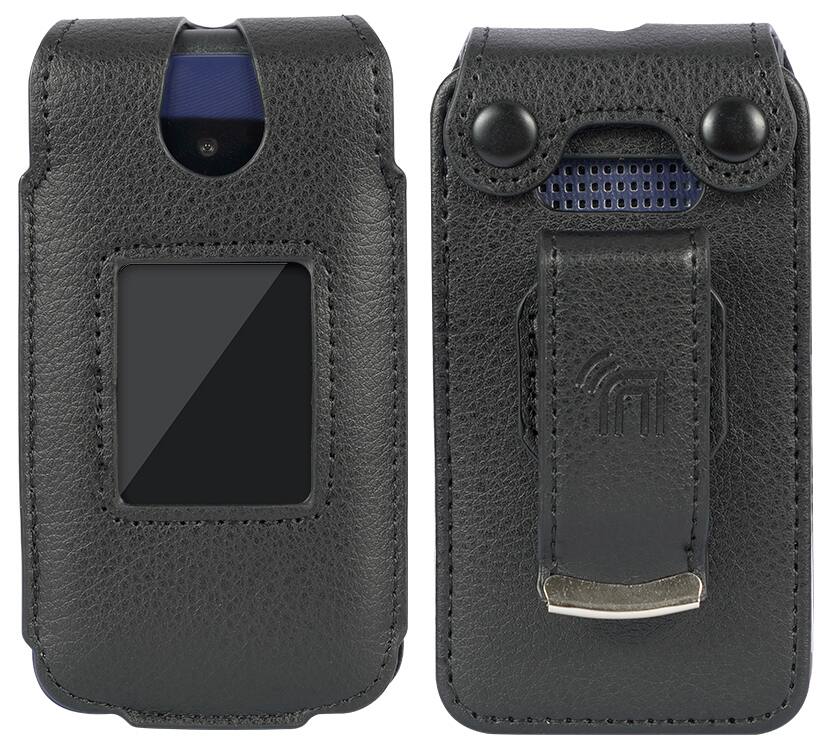Alt View 8. Nakedcellphone - Case for AT&T Cingular Flex 2 / Cricket Debut Flex / Tracfone BLU Flex Flip Phone - Vegan Leather with Belt Clip - Black.
