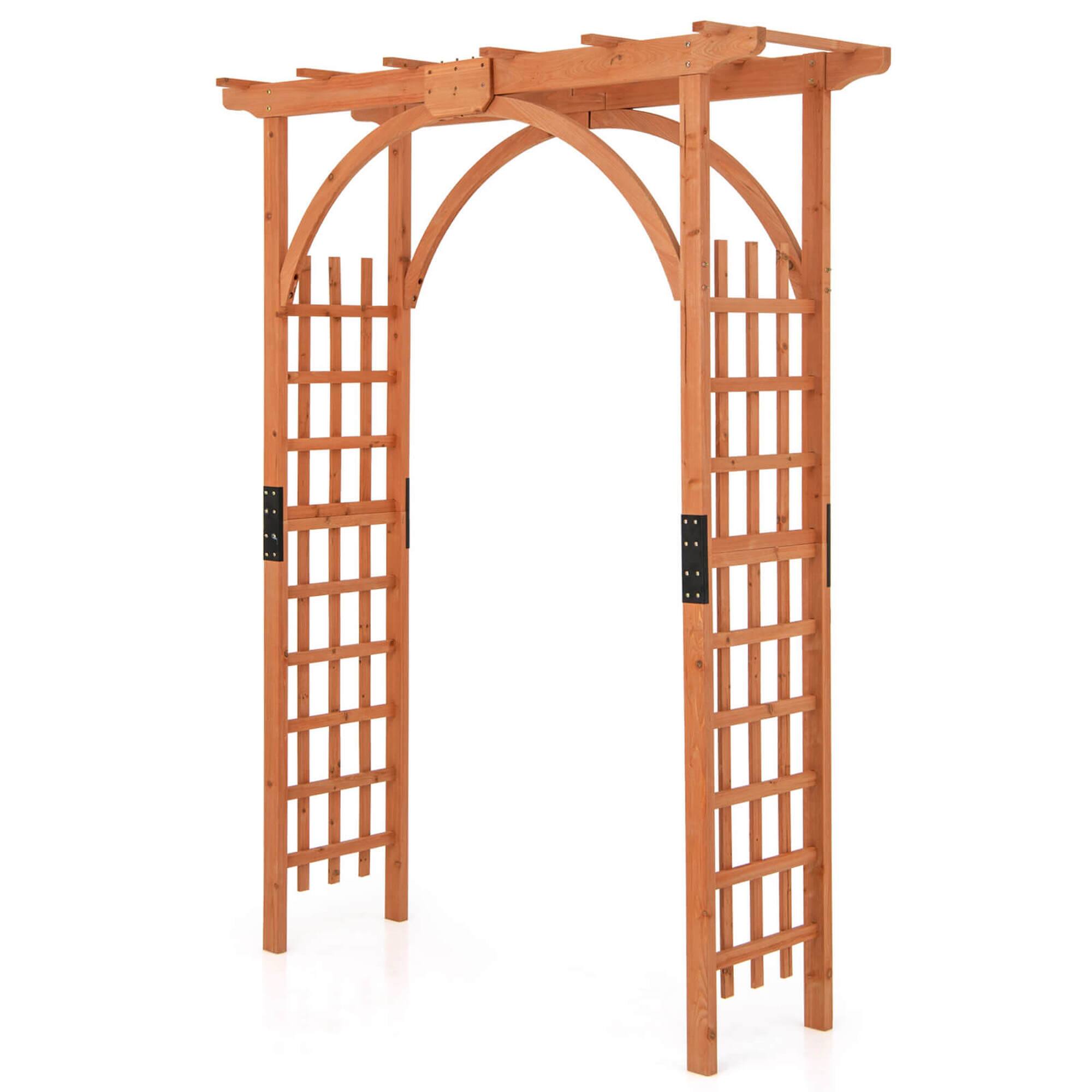 Alt View 1. Costway - Premium Outdoor Wooden Cedar Arbor Arch Pergola Trellis Wood Garden Yard Lattice - Orange.