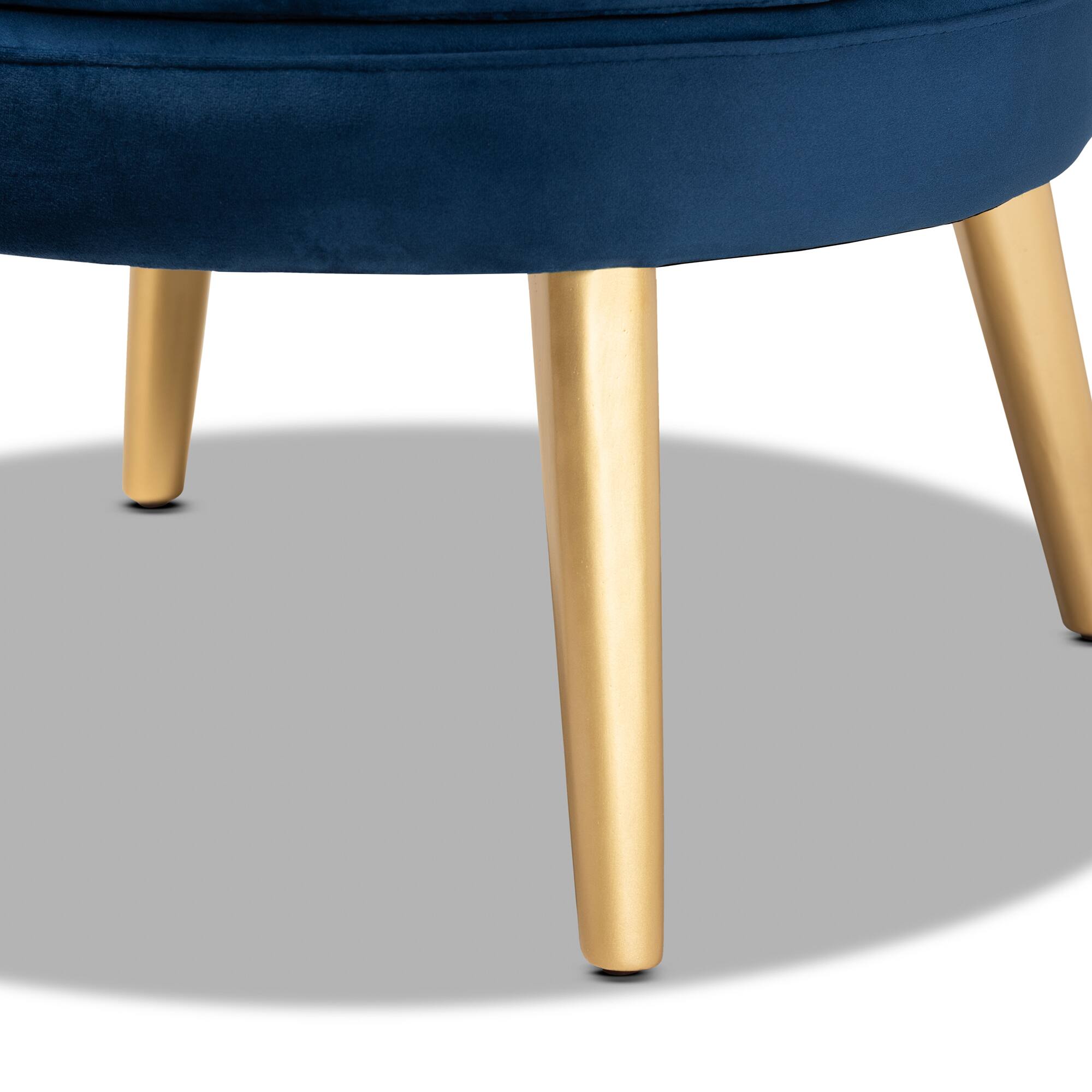 Alt View 1. Baxton Studio - Baptiste Glam and Luxe Velvet Fabric Upholstered and Gold Finished Wood Accent Chair - Navy blue/gold.