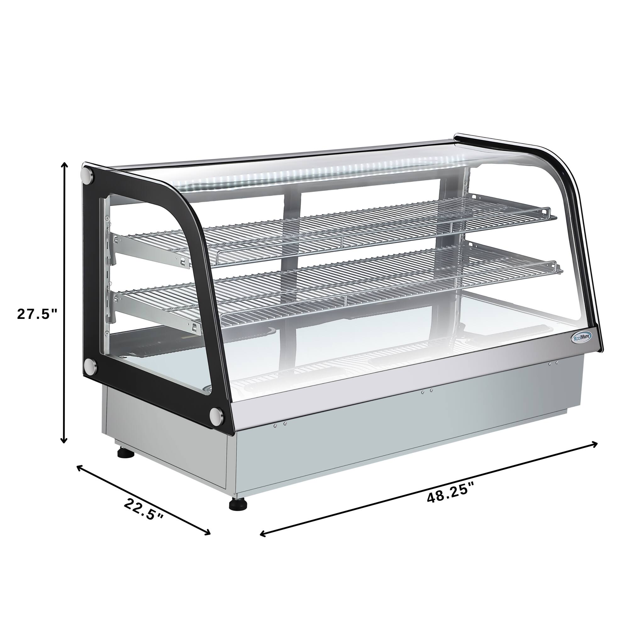 The text on the image reads "27.5" Cr 22.5" 48.25". This can be grouped and corrected as follows:

"27.5" Cr 22.5" 48.25"

This is a description of a display case, with dimensions given in inches. The case is 27.5 inches wide, 22.5 inches deep, and 48.25 inches tall.