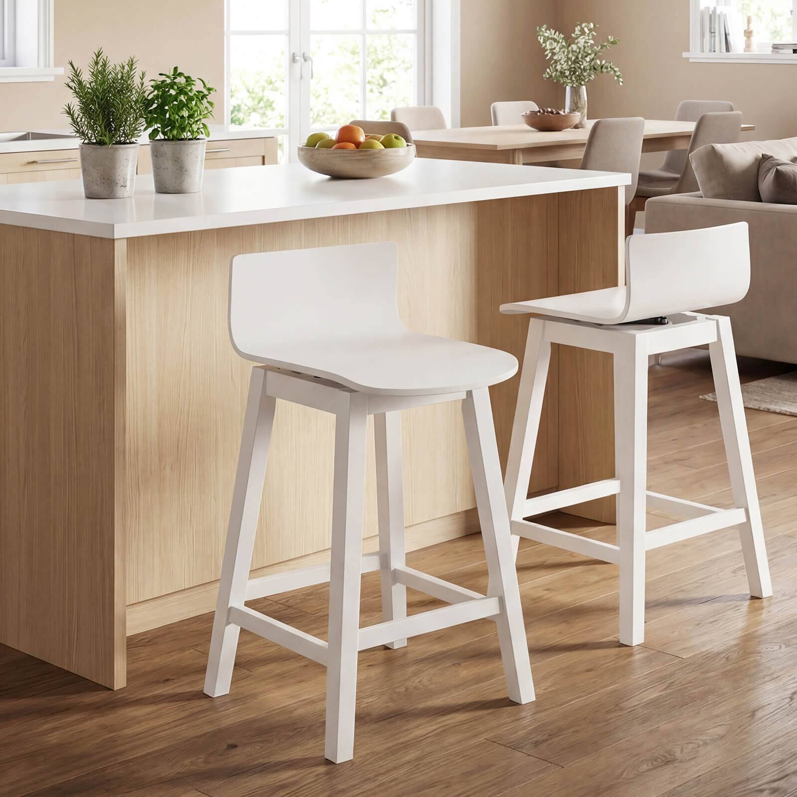 Alt View 3. Costway - Costway 24.5" Counter Height Bar Stools Set of 2 with Footrest Solid Rubber Wood Legs - White.