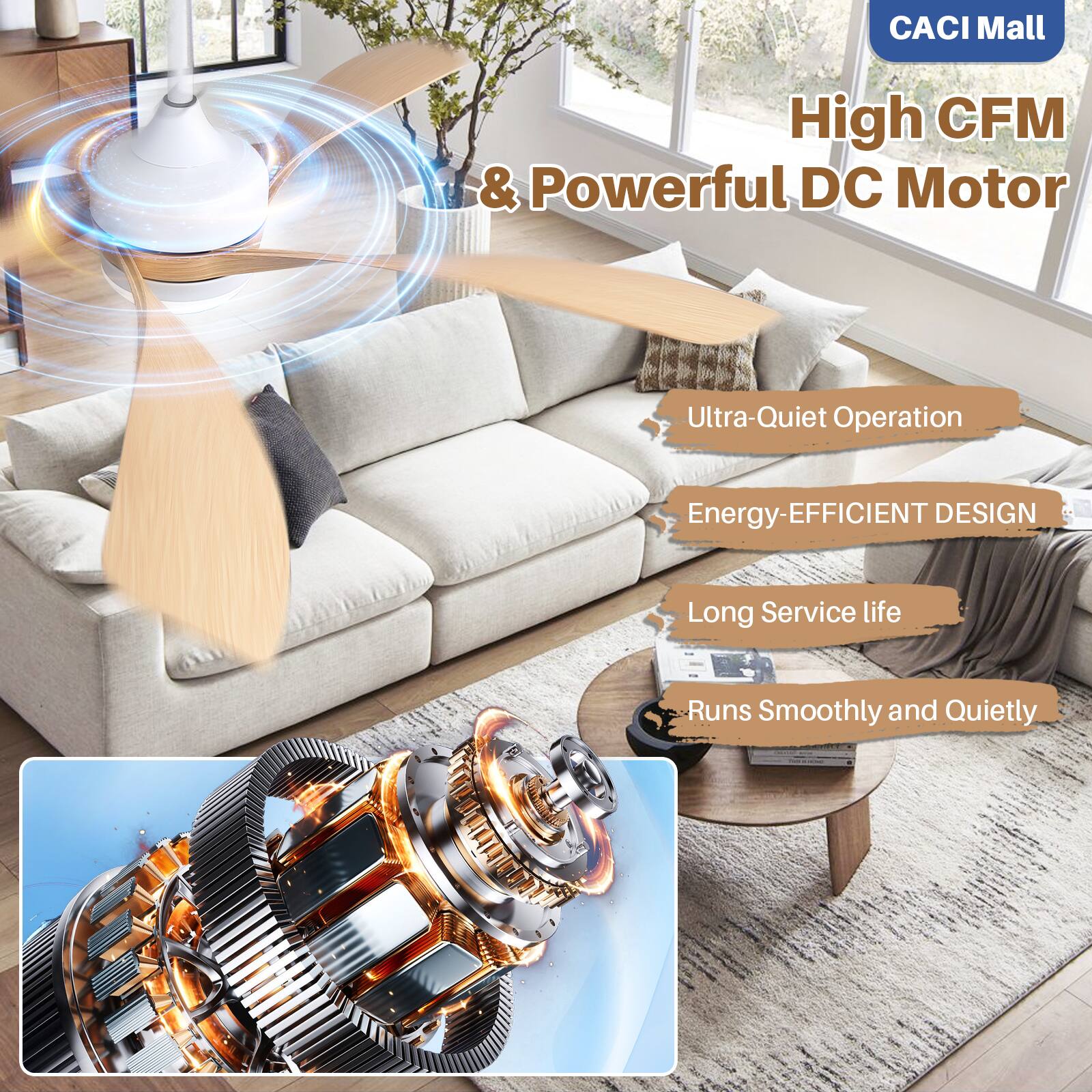 CACI Mall

High CFM & Powerful DC Motor

- Ultra-Quiet Operation
- Energy-Efficient Design
- Long Service Life
- Runs Smoothly and Quietly