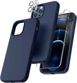 Entronix - 3-in-1 Protection Bundle for iPhone 13 Pro Max - Liquid Silicone Case, Screen & Camera Lens Protectors - Navy