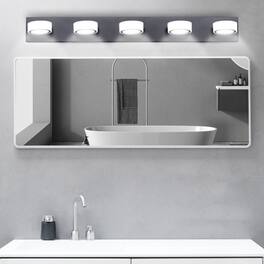 LUCKY ONE - 37in Wall Mount LED Vanity Light, 5-Light Bathroom Fixture with Frosted Acrylic Shades - Black