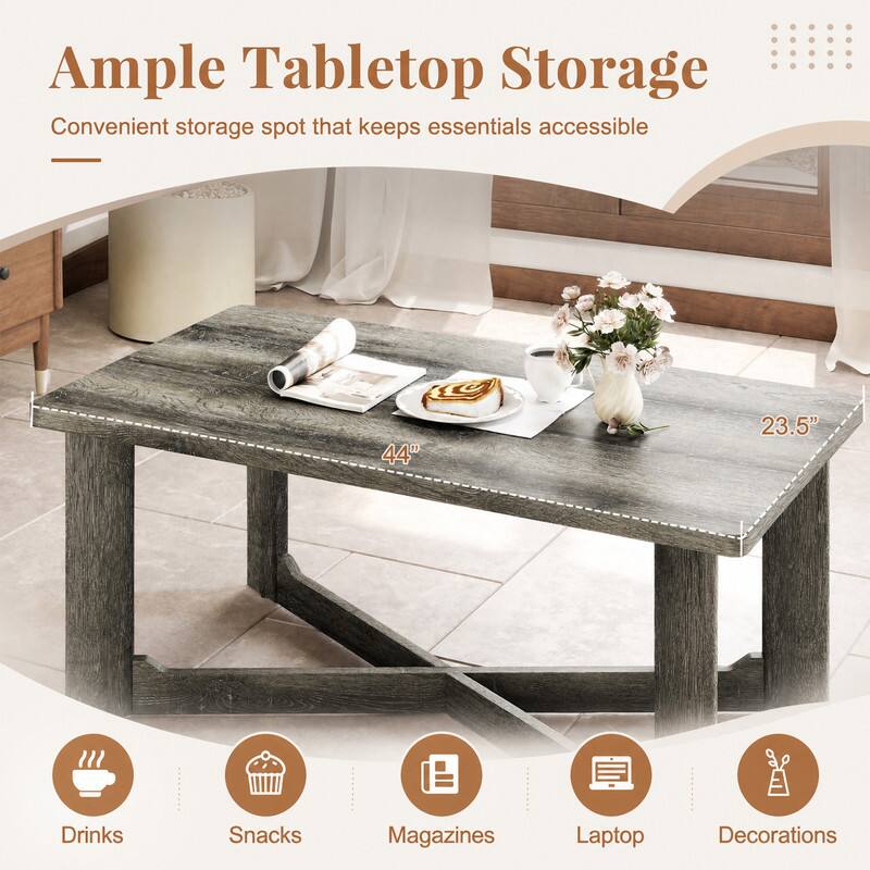 Ample Tabletop Storage  
Convenient storage spot that keeps essentials accessible

44"  
23.5"  

Drinks  
Snacks  
Magazines  
Laptop  
Decorations