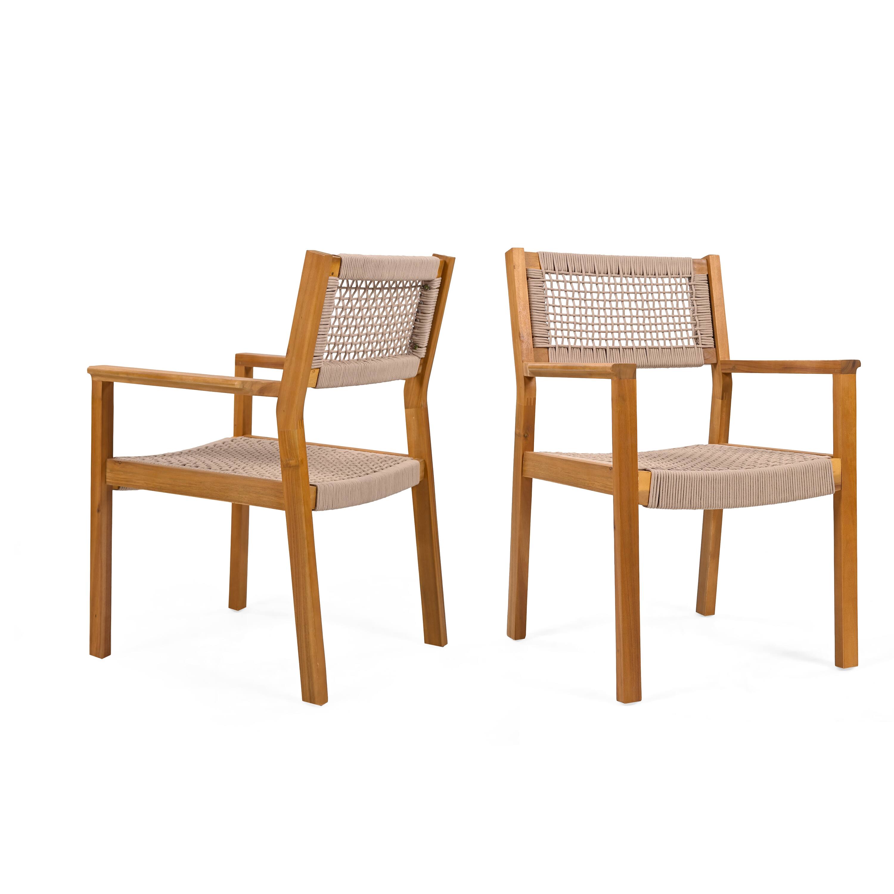 Left. Mondawe - Set of 2 Acacia Wood Dining Chairs with Rope Accents - Light Brown.