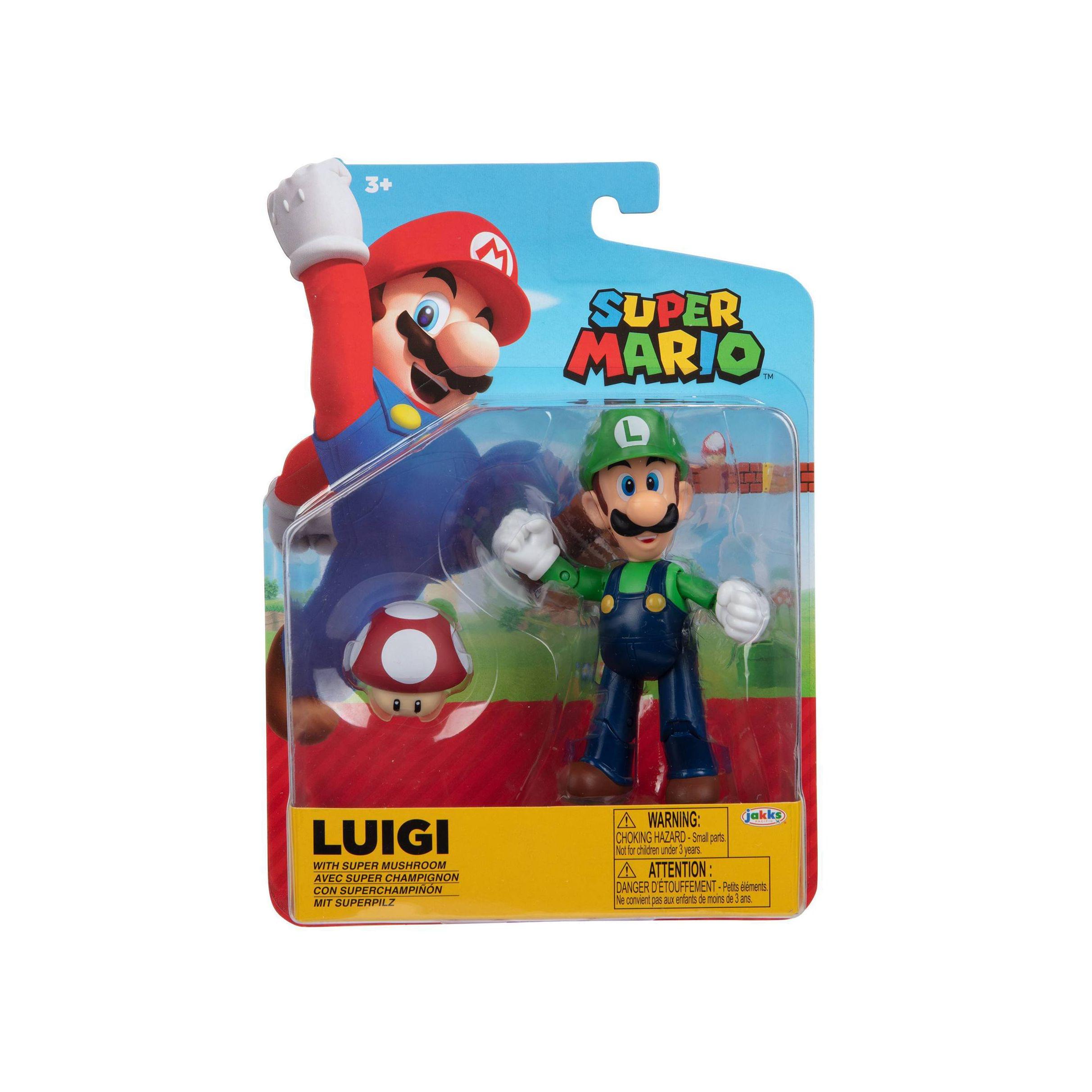 Jakks Pacific Super Mario 4 Inch Action Figure | Luigi w/ 1 Up