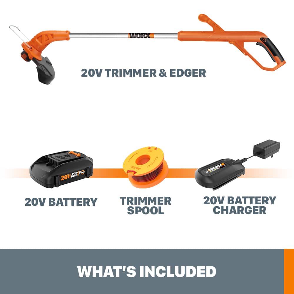 Alt View 14. WORX - 20V 10" Cordless Straight Shaft Grass Trimmer & Edger (1 x 2.0 Ah Battery and 1 x Charger) - Black.
