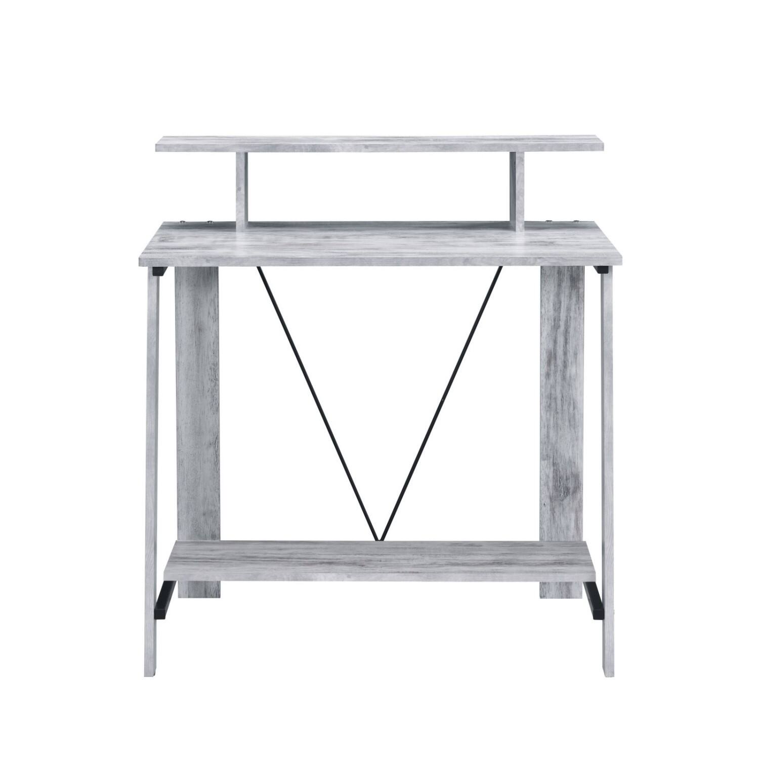 Alt View 9. Glintex - Rectangular Writing Desk with Upper and Lower Storage Shelves, Sturdy 15mm Panels and Metal V-Back Design - Black+Grey.