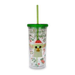 Silver Buffalo - Star Wars: The Mandalorian Grogu Christmas Icons Carnival Cup With Lid and Straw - Clear