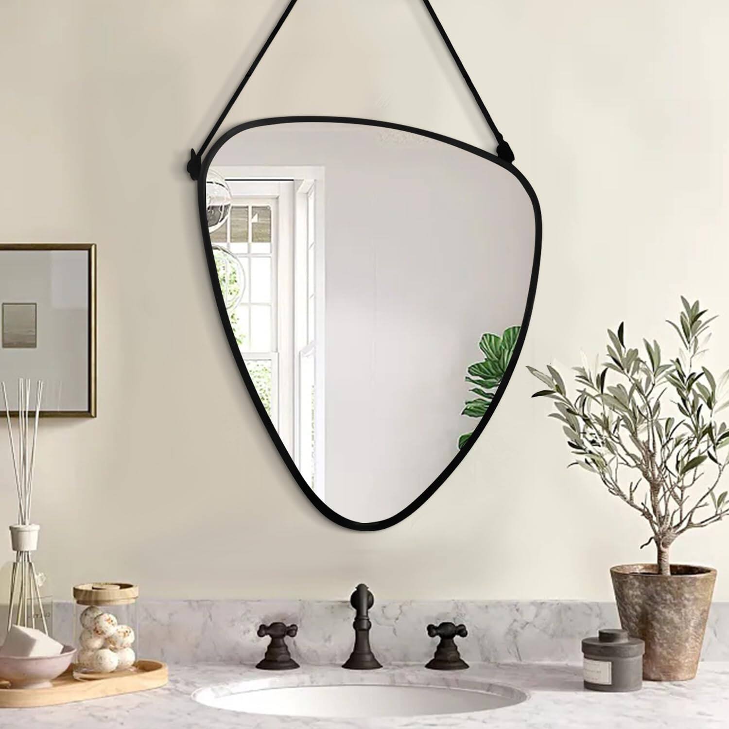 Front. Dazzling Pops - Asymmetrical Hanging Mirror Irregular Modern Frame For Wall Artistic Triangle Living Room Bedroom Entryway - Black-triangle.