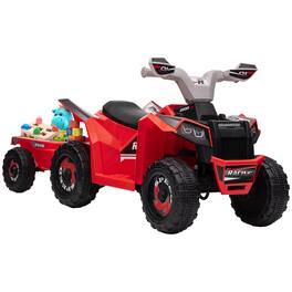 Aosom - Kids ATV Quad Car with Back Trailer, 6V Electric Ride On Car with F/B Function, Wear-Resistant Wheels, for 18-36 Months