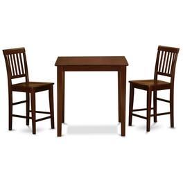 East West Furniture - 3 Pc pub Table set-counter height Table and 2 Kitchen Chairs - Mahogany