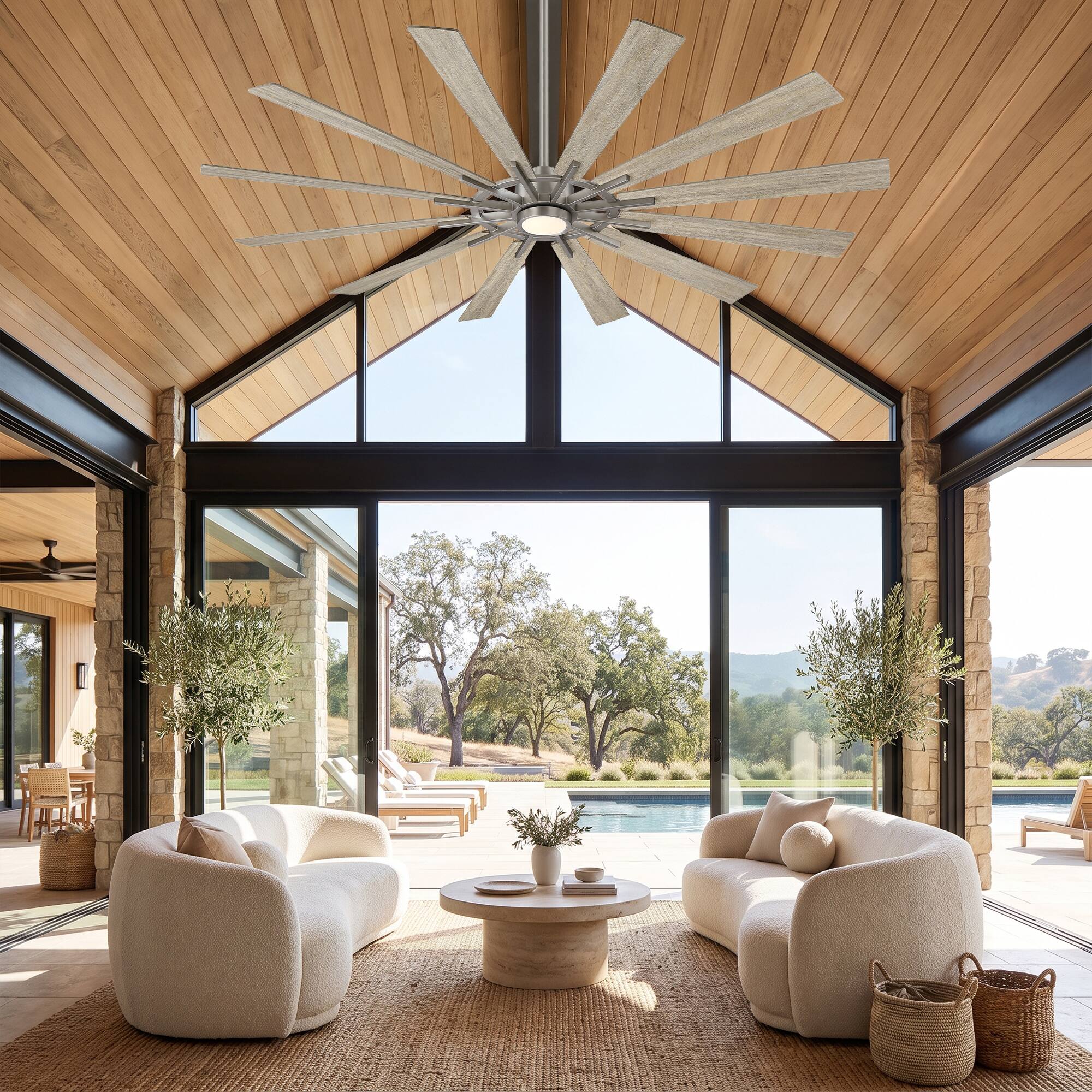 Angle. Parrot Uncle - 72" Large Farmhouse 12-Blade  Windmill Ceiling Fan with Dimmable LED Light and 6-Speed DC Motor Remote - Nickle.