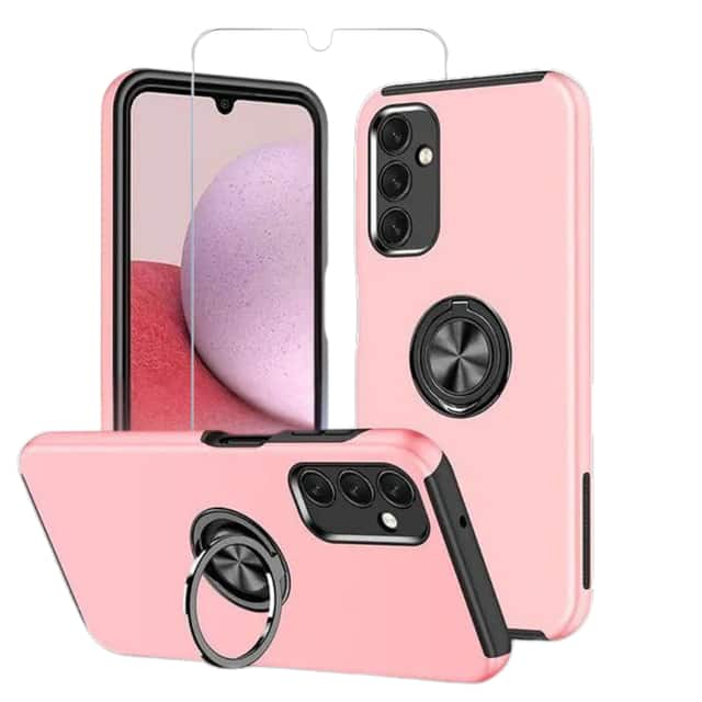 Front. Entronix - Entronix Complete Protection Bundle for Samsung Galaxy A35 - 360º Ring Grip Stand Case & Clear Screen Protector - Pink.