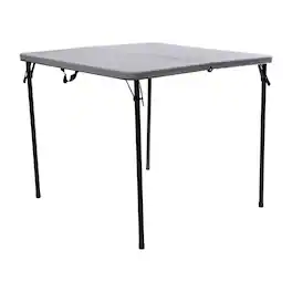 Emma + Oliver - 2.83-Foot Square Bi-Fold Plastic Folding Table with Carrying Handle - Gray